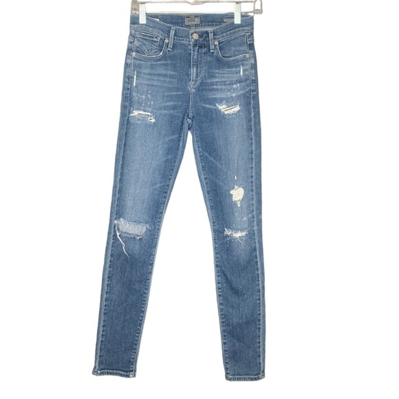 Agolde Women Sophie High Rise Distressed Skinny Jeans Size 25 Blue Stretch Denim - Picture 1 of 16